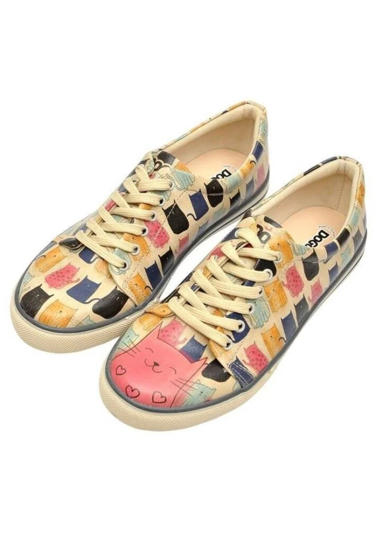 Kadın Vegan Deri Çok Renkli Sneakers - Meow Meow Tasarım