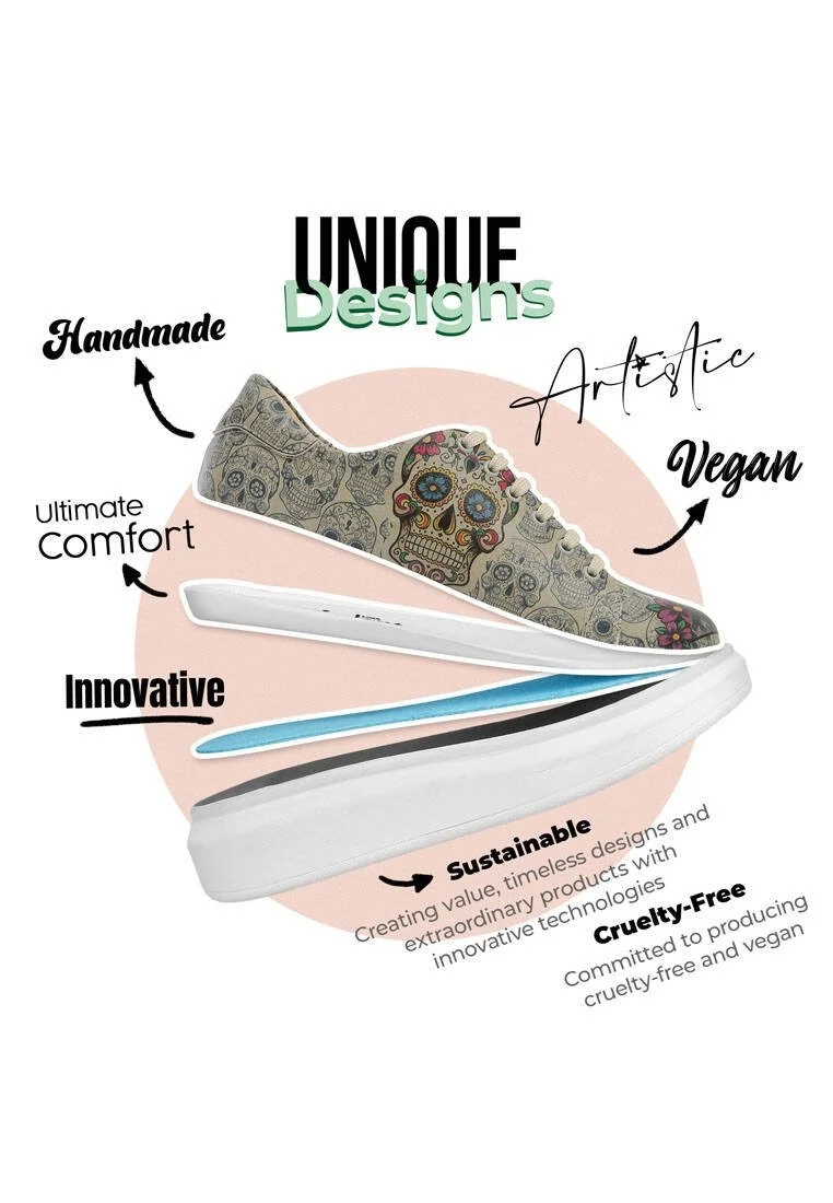 Kadın Vegan Deri Çok Renkli Sneakers - Remembrance Of Frida Kahlo Tasarım
