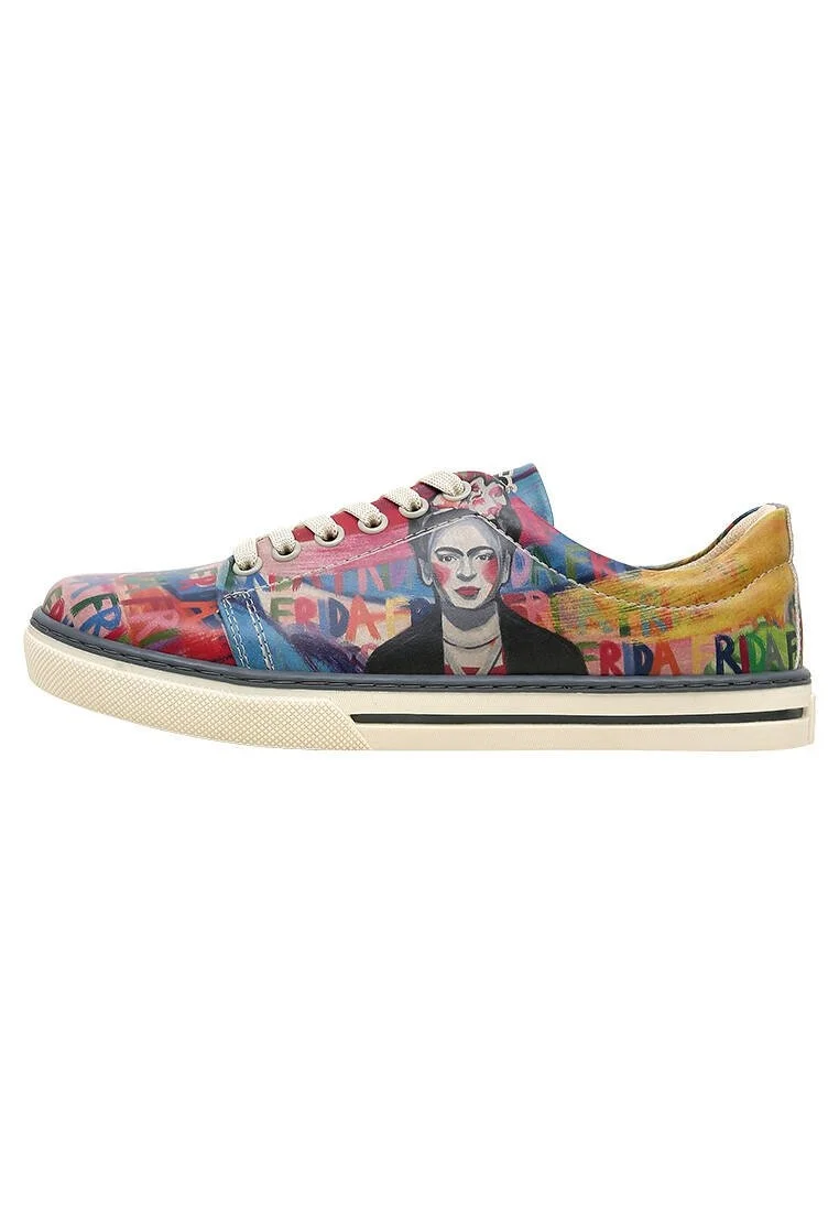Kadın Vegan Deri Çok Renkli Sneakers - Frida Kahlo in Letters Tasarım