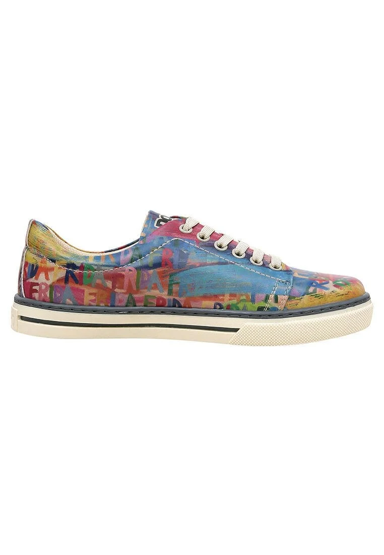 Kadın Vegan Deri Çok Renkli Sneakers - Frida Kahlo in Letters Tasarım