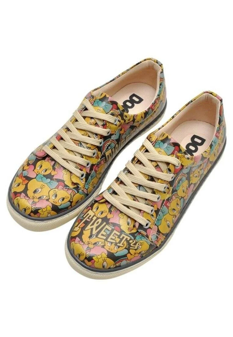 Kadın Vegan Deri Çok Renkli Sneakers - Warner Bros Raining Tweety Tasarım