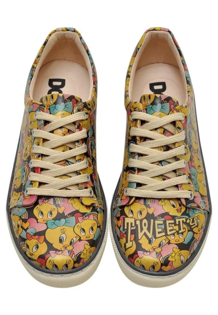 Kadın Vegan Deri Çok Renkli Sneakers - Warner Bros Raining Tweety Tasarım