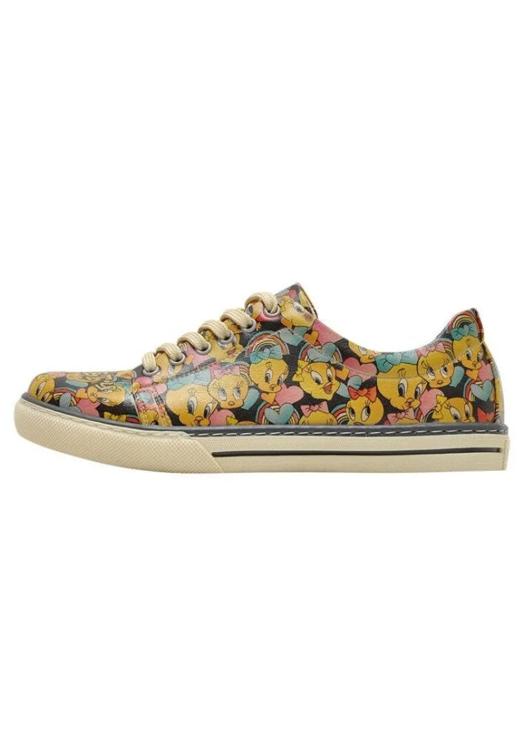 Kadın Vegan Deri Çok Renkli Sneakers - Warner Bros Raining Tweety Tasarım