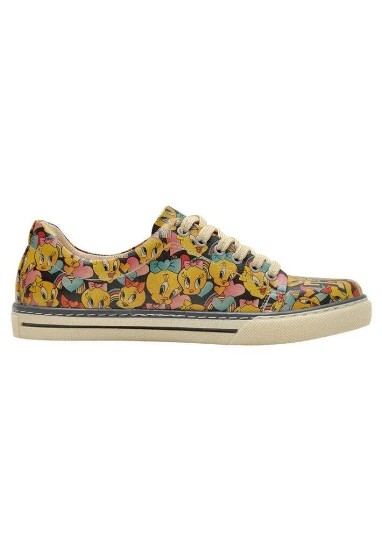 Kadın Vegan Deri Çok Renkli Sneakers - Warner Bros Raining Tweety Tasarım