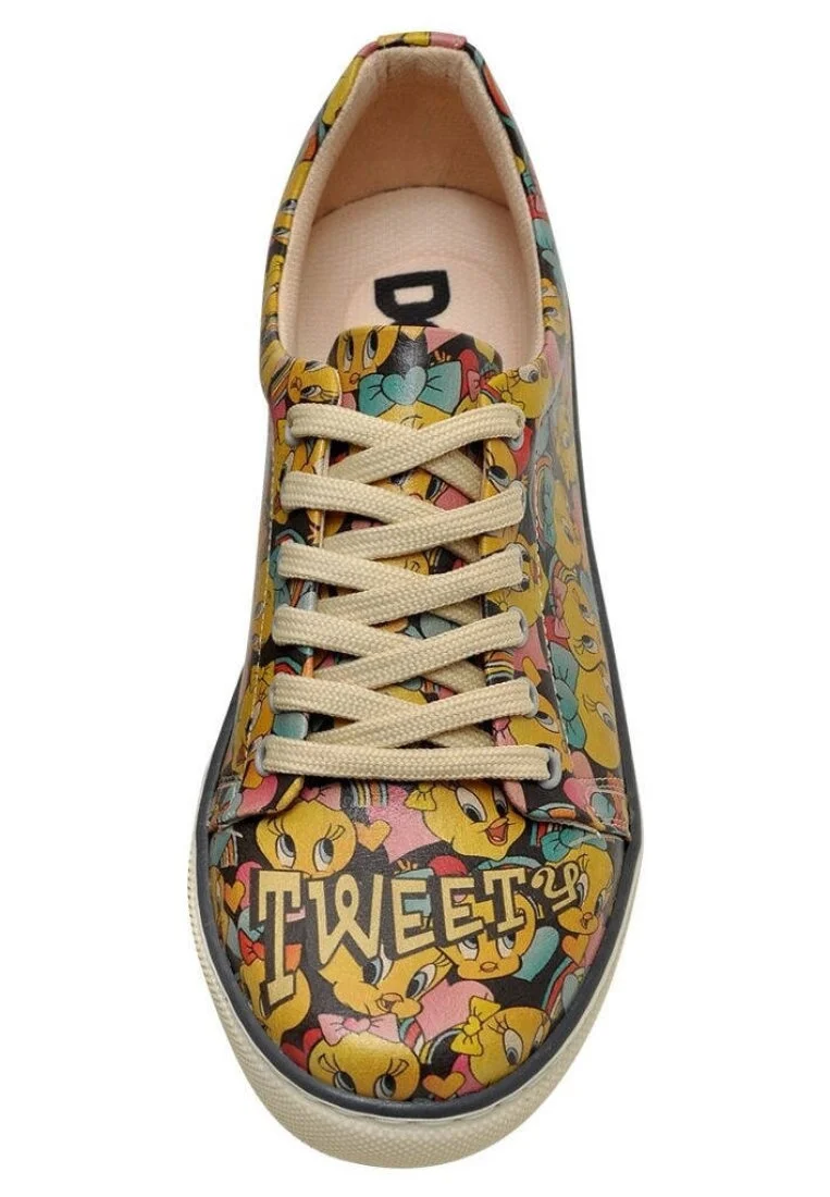 Kadın Vegan Deri Çok Renkli Sneakers - Warner Bros Raining Tweety Tasarım