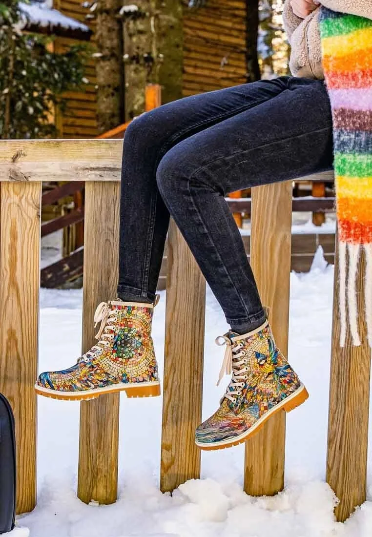 Kadın Vegan Deri Çok Renkli Uzun Bot - Mosaical Tasarım