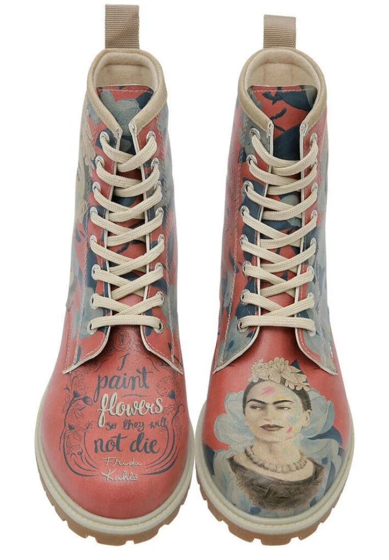 Kadın Vegan Deri Çok Renkli Uzun Bot - Frida Painting Frida Kahlo Tasarım