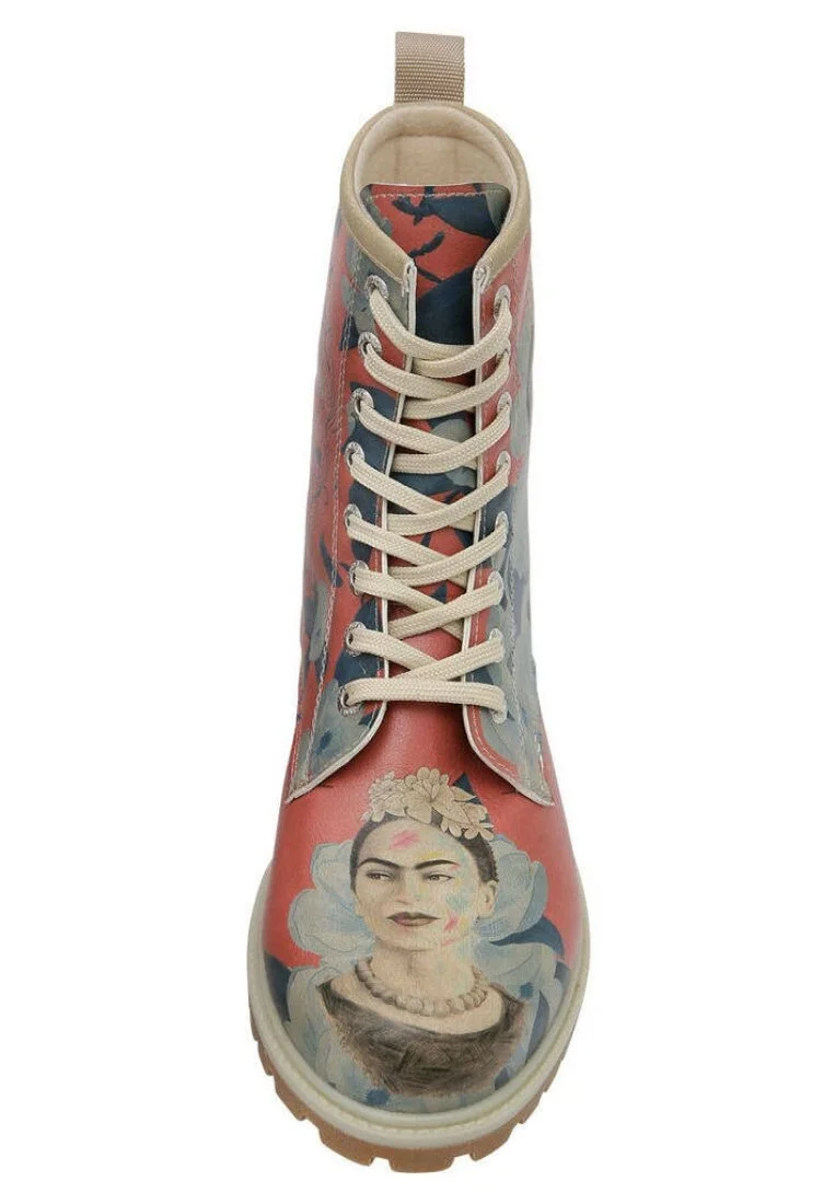 Kadın Vegan Deri Çok Renkli Uzun Bot - Frida Painting Frida Kahlo Tasarım