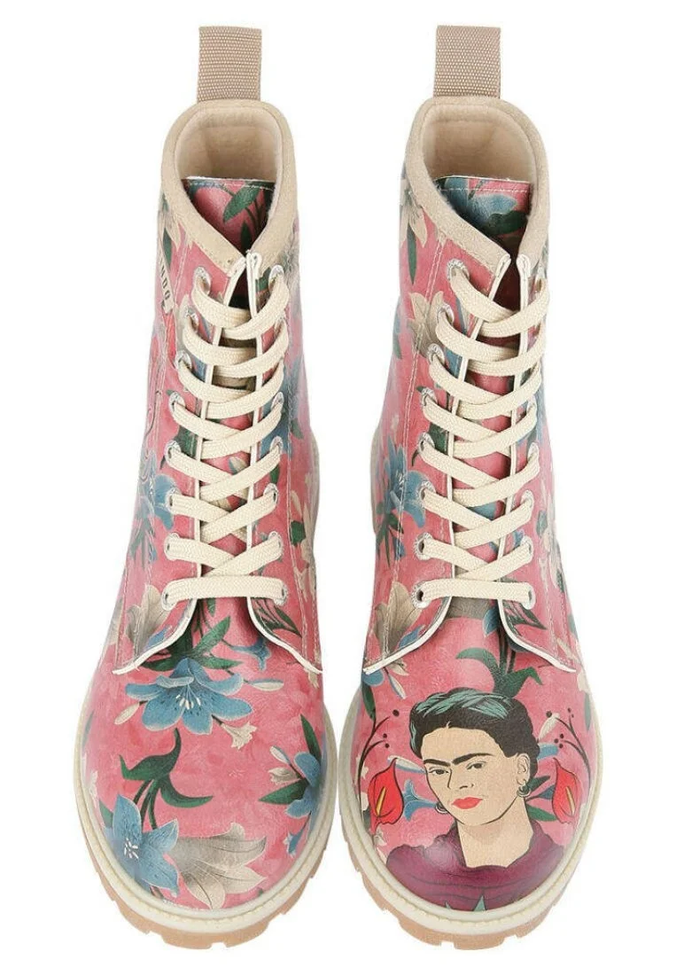 Kadın Vegan Deri Çok Renkli Uzun Bot - Like You Are Magic Frida Kahlo Tasarım