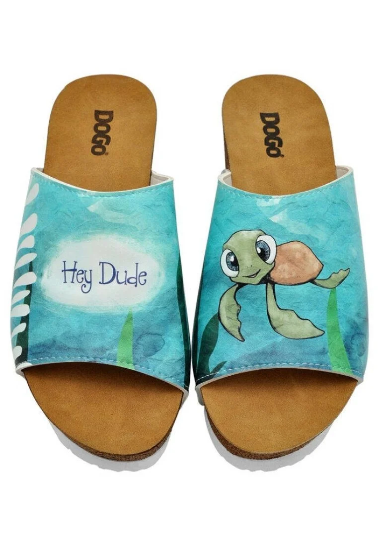 Kadın Vegan Deri Turkuaz Dolgu Topuk Terlik - Caretta-Hey Dude Tasarım
