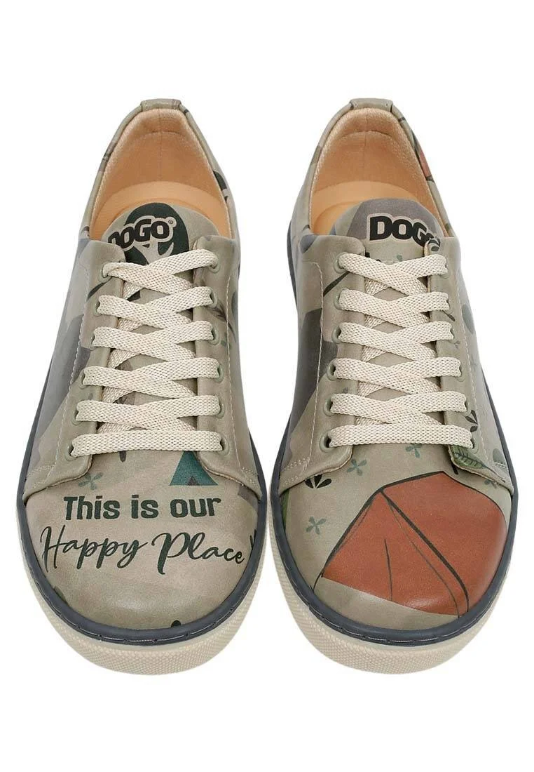 Kadın Vegan Deri Gri Günlük Sneakers - This is Our Happy Place Tasarım
