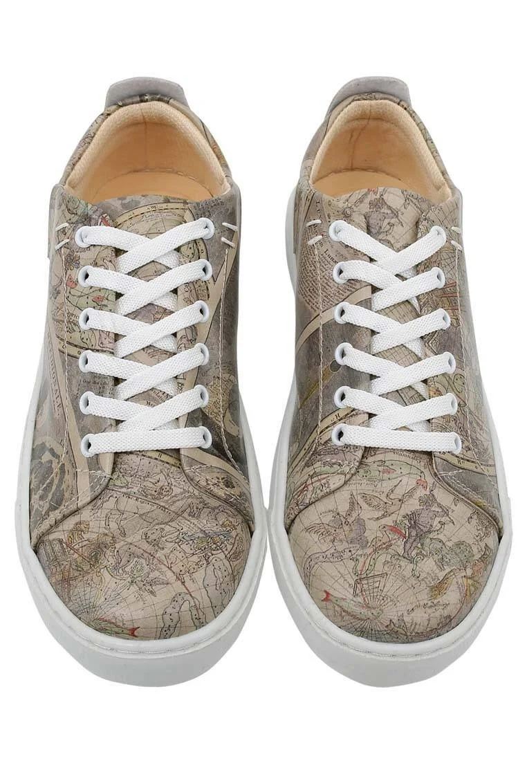 Kadın Vegan Deri Gri Sneakers - Astronomy Map Tasarım