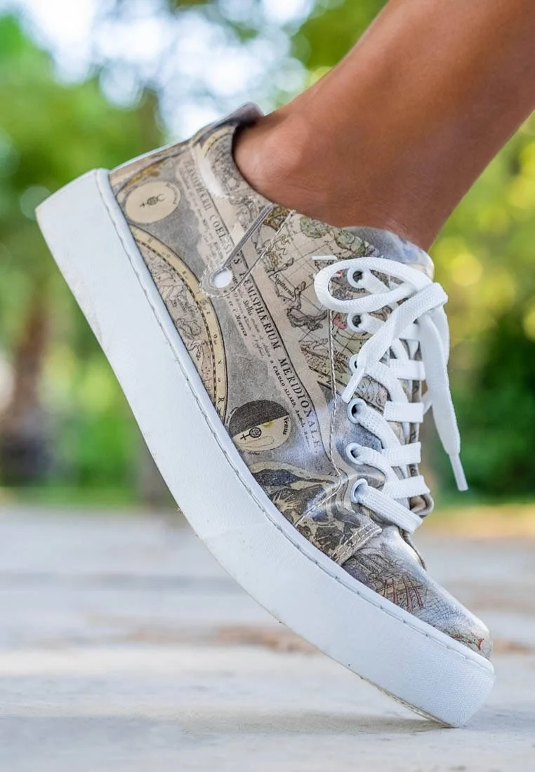 Kadın Vegan Deri Gri Sneakers - Astronomy Map Tasarım