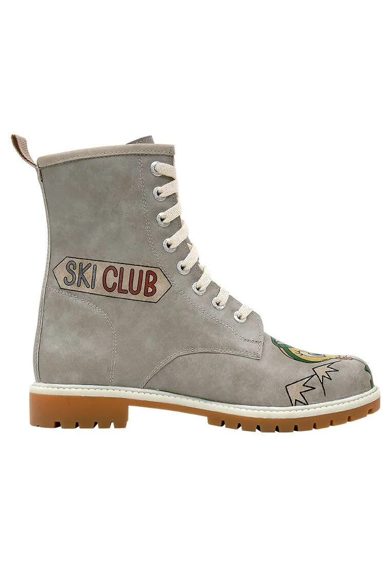 Kadın Vegan Deri Gri Uzun Bot - Warner Bros Tweety Looney Tunes Ski Club Tasarım