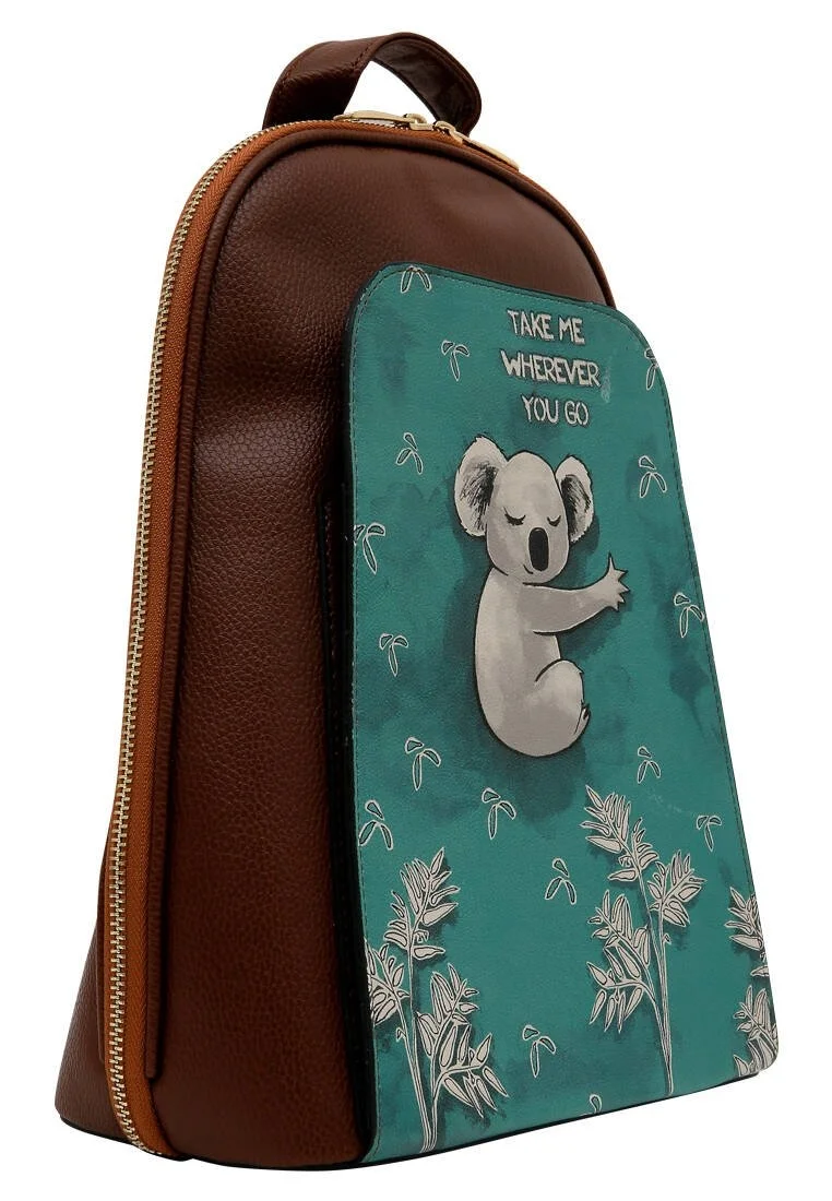 Kadın Vegan Deri Kahverengi Sırt Çantası - Koala Hug (Taba) Tasarım