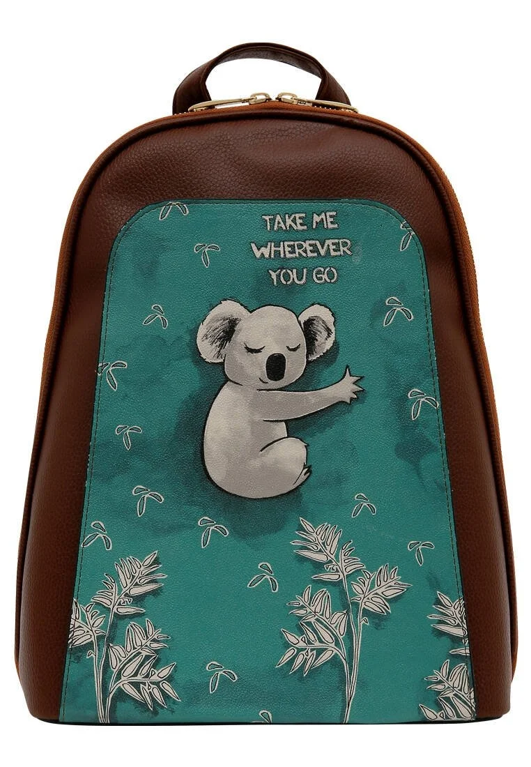 Kadın Vegan Deri Kahverengi Sırt Çantası - Koala Hug (Taba) Tasarım