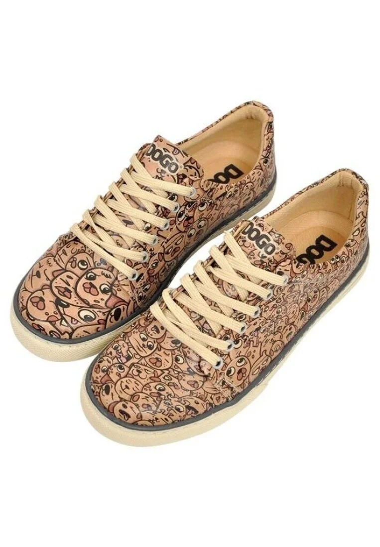Kadın Vegan Deri Kahverengi Sneakers - Smiley Dogs Tasarım