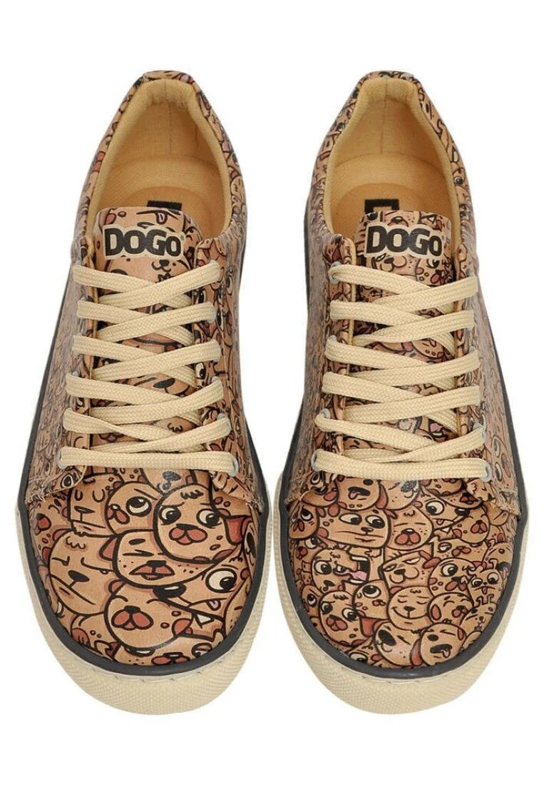 Kadın Vegan Deri Kahverengi Sneakers - Smiley Dogs Tasarım