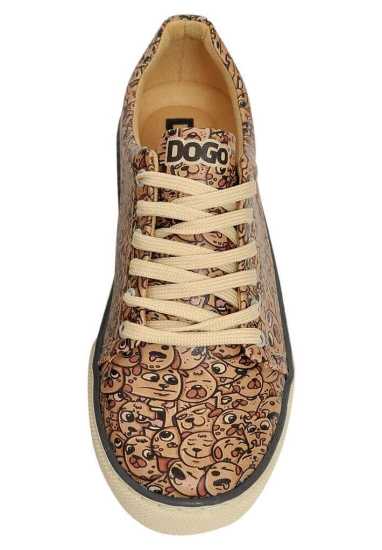 Kadın Vegan Deri Kahverengi Sneakers - Smiley Dogs Tasarım