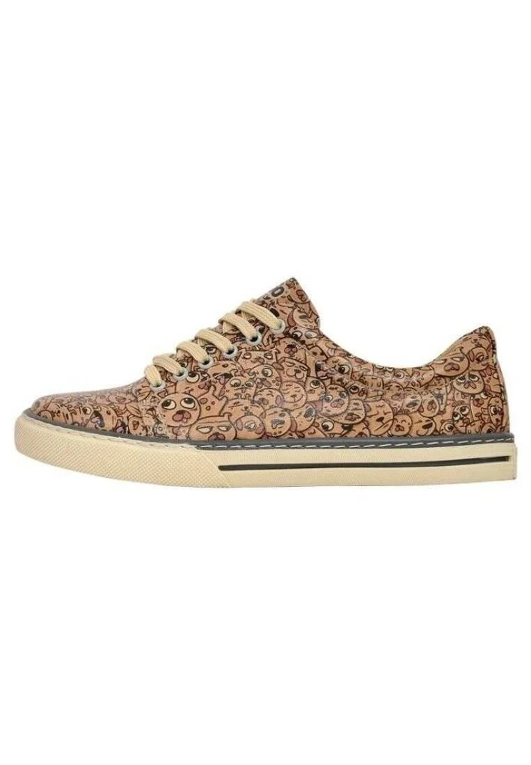 Kadın Vegan Deri Kahverengi Sneakers - Smiley Dogs Tasarım