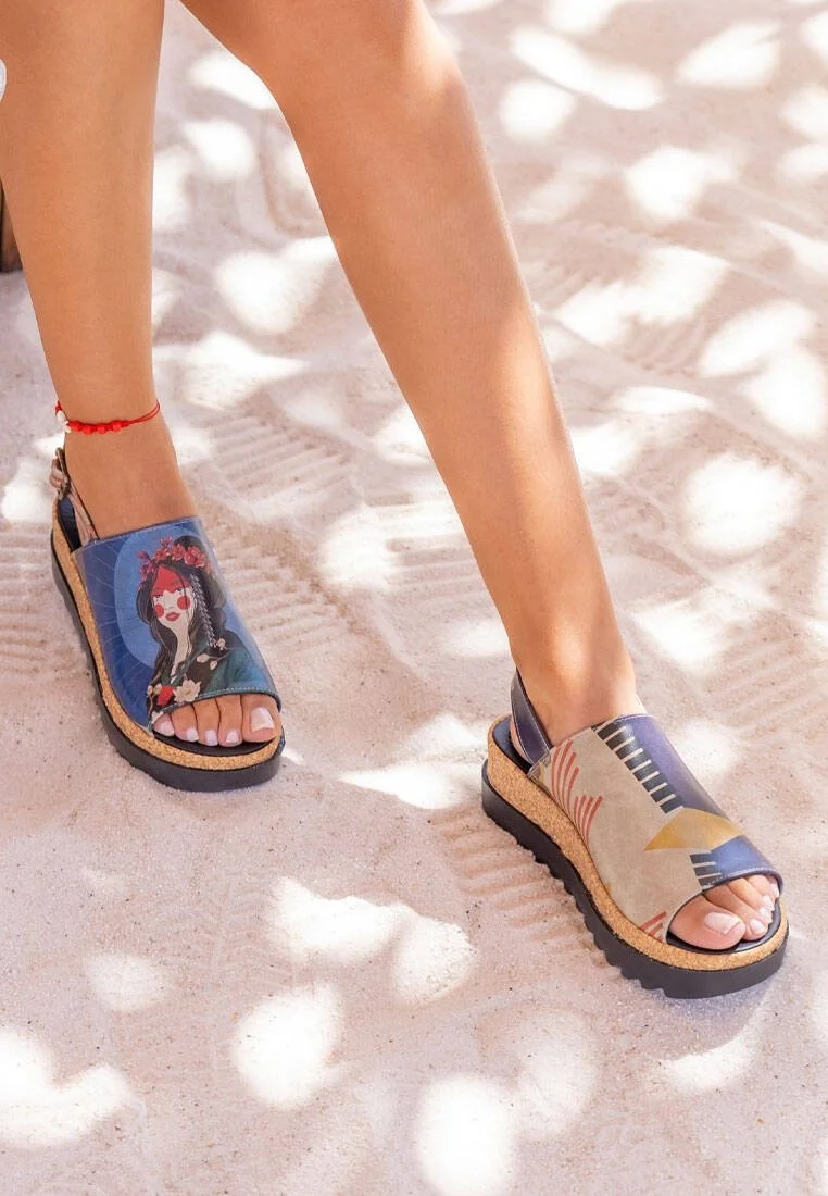 Kadın Vegan Deri Çok Renkli Kalın Taban Sandalet - Bring Your Colours to Life Tasarım