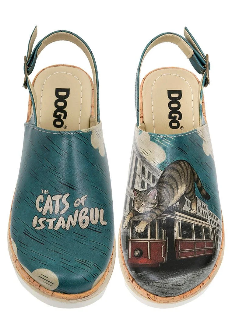 Kadın Vegan Deri Turkuaz Kalın Taban Sandalet - Tram Nap Tasarım