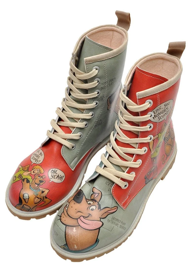 Kadın Vegan Deri Kırmızı Uzun Bot - Warner Bros Hungry Doo Scooby Doo Tasarım