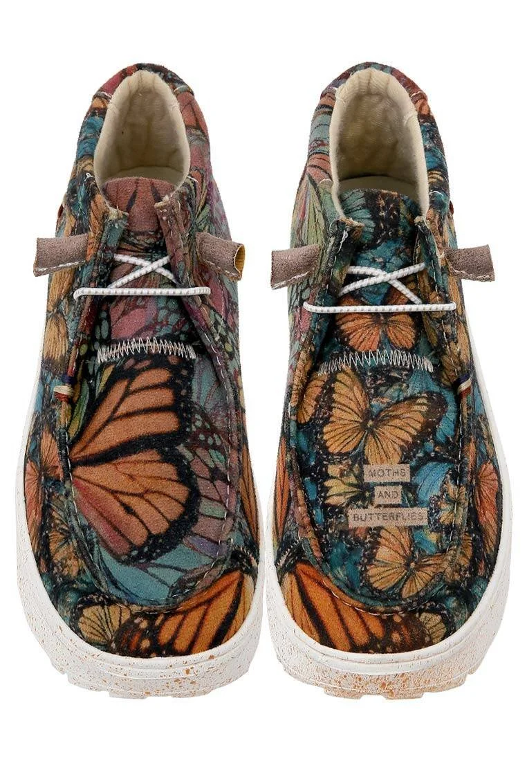Kadın Vegan Deri Krem Bot - Moths and Butterflies Tasarım
