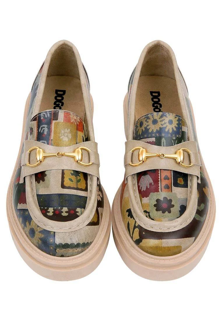 Dogo - Kadın Vegan Deri Krem Loafer - Anatolian Patterns Tasarım (1)