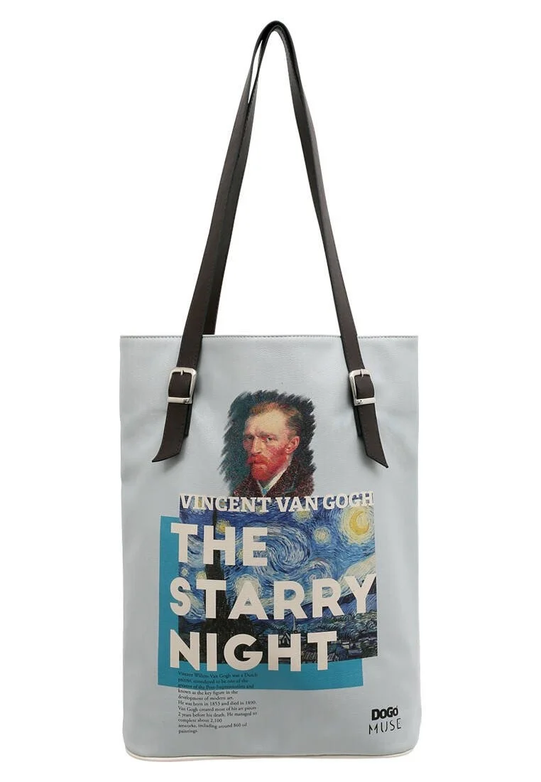 Kadın Vegan Deri Krem Omuz Çantası - Vincent van Gogh The Starry Night Muse Tasarım