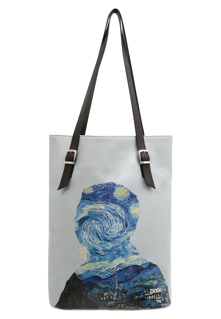 Kadın Vegan Deri Krem Omuz Çantası - Vincent van Gogh The Starry Night Muse Tasarım