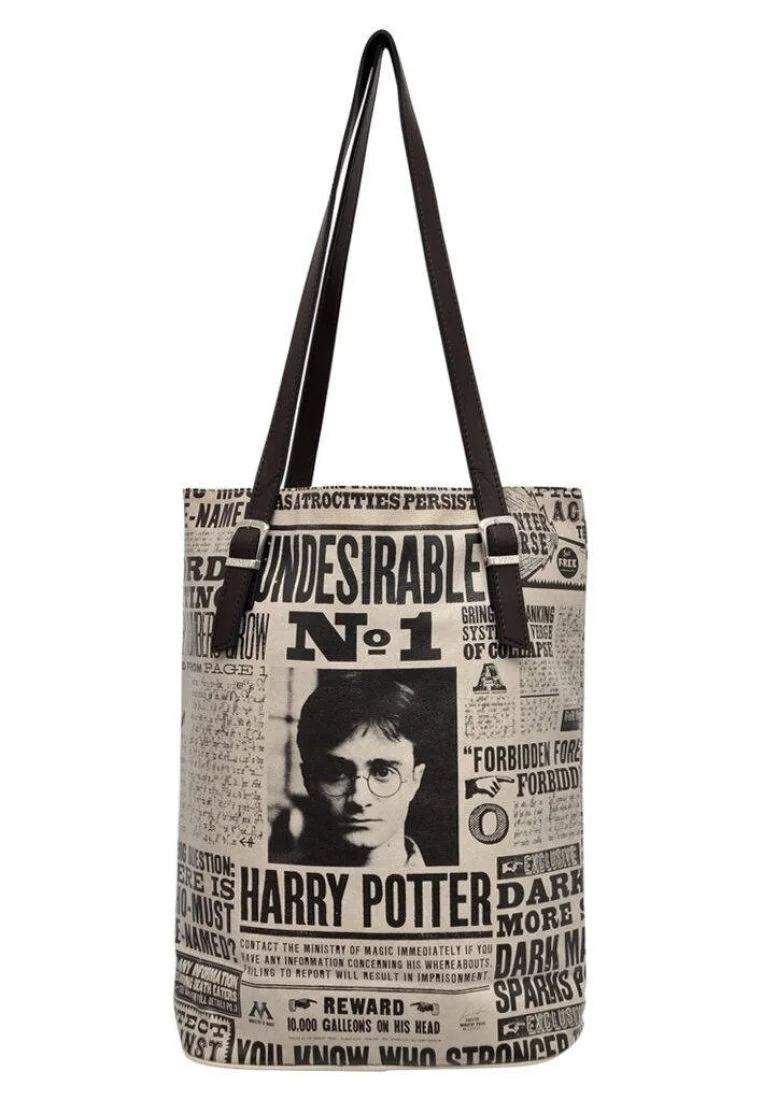 Kadın Vegan Deri Krem Omuz Çantası - Warner Bros Daily Prophet Harry Potter Tasarım