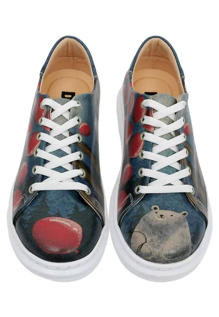 Kadın Vegan Deri Lacivert Günlük Sneakers - Bear With A Balloon Tasarım