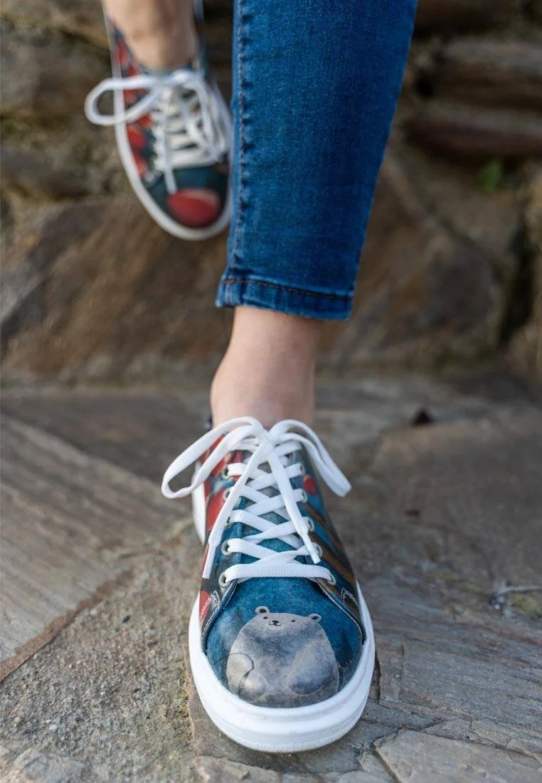 Kadın Vegan Deri Lacivert Günlük Sneakers - Bear With A Balloon Tasarım