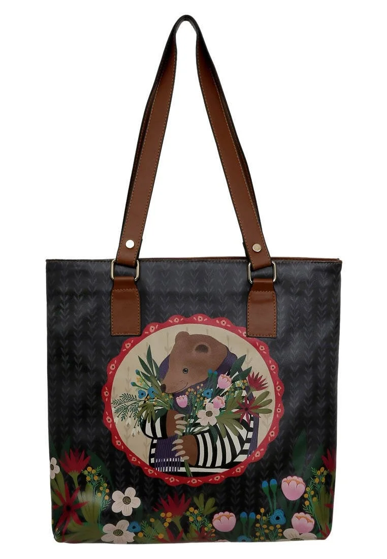 Kadın Vegan Deri Lacivert Omuz Çantası - Bear and Flowers Tasarım