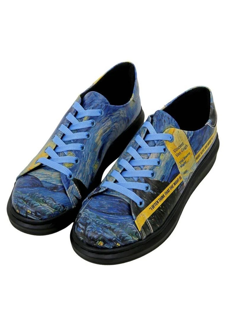 Kadın Vegan Deri Lacivert Sneakers - Vincent van Gogh The Starry Night Muse Tasarım
