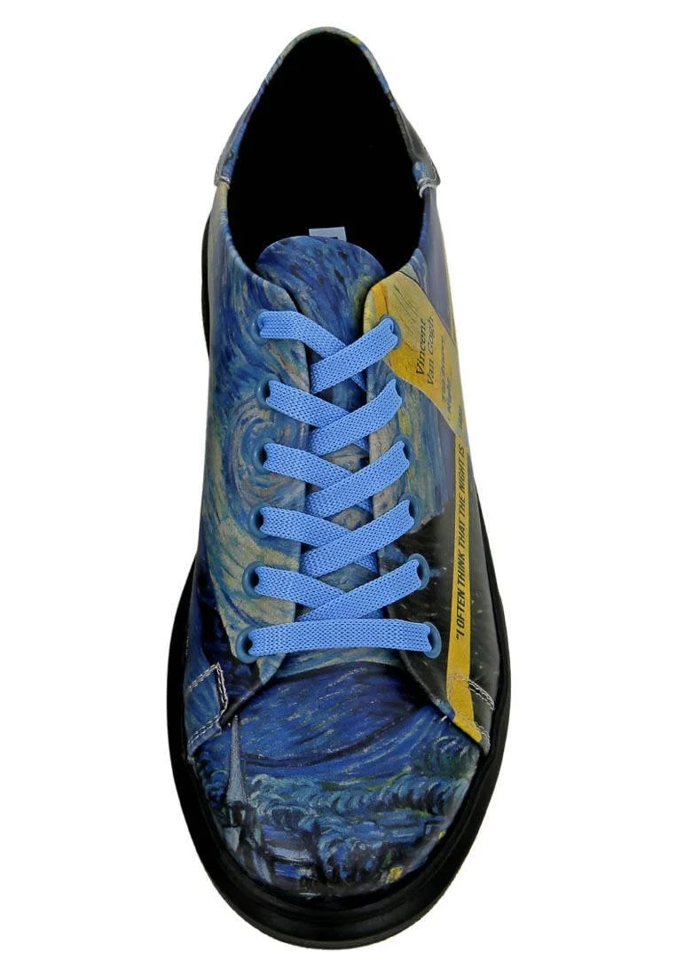 Kadın Vegan Deri Lacivert Sneakers - Vincent van Gogh The Starry Night Muse Tasarım