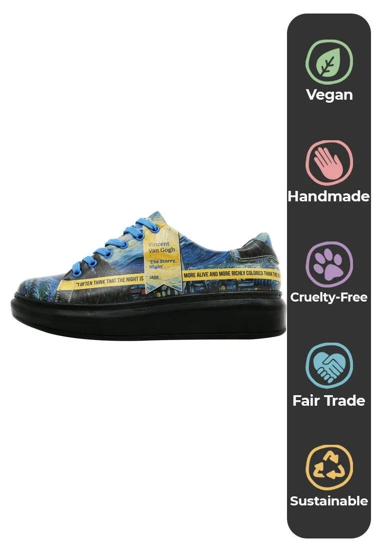 Kadın Vegan Deri Lacivert Sneakers - Vincent van Gogh The Starry Night Muse Tasarım