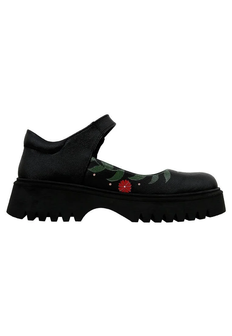 Kadın Vegan Deri Siyah Mary Jane Loafer - Bunny With Herbs Tasarım
