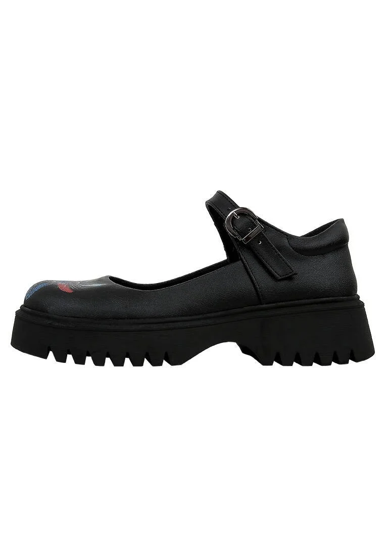 Kadın Vegan Deri Siyah Mary Jane Loafer - Passion Flower Tasarım