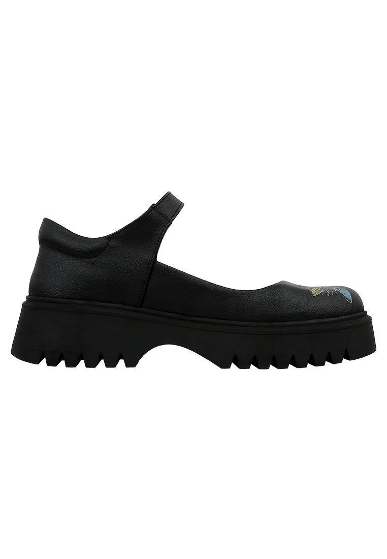 Kadın Vegan Deri Siyah Mary Jane Loafer - Passion Flower Tasarım