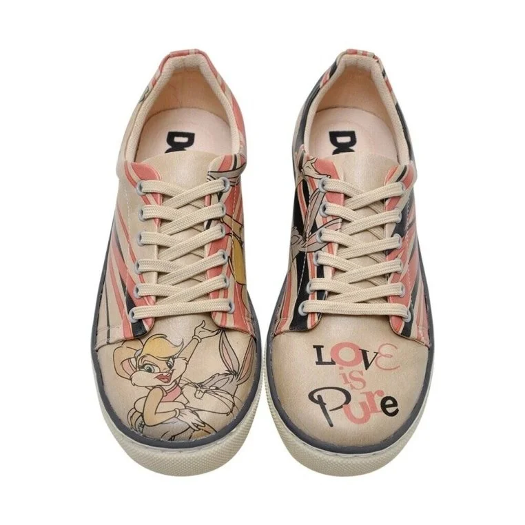 Kadın Vegan Deri Pembe Sneakers - Warner Bros Bugs Bunny Love is Pure Tasarım