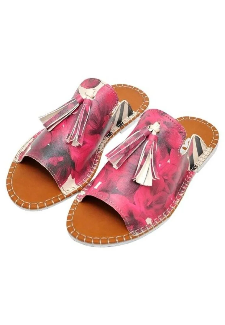 Kadın Vegan Deri Pembe Terlik - Flowers On My Shoes Tasarım