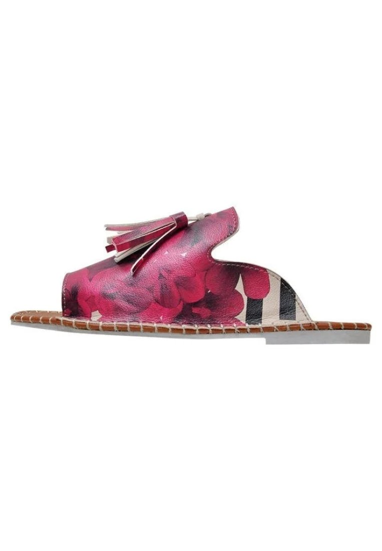 Kadın Vegan Deri Pembe Terlik - Flowers On My Shoes Tasarım