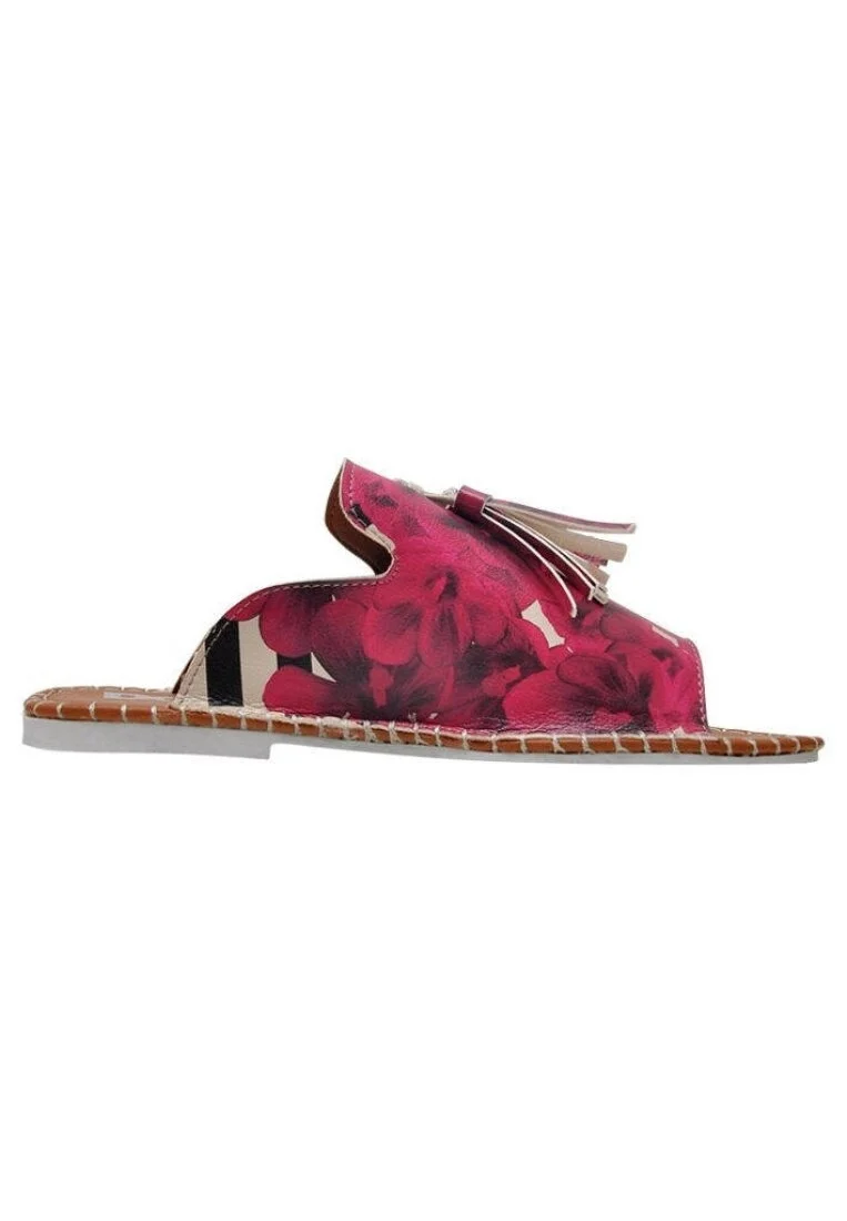 Kadın Vegan Deri Pembe Terlik - Flowers On My Shoes Tasarım