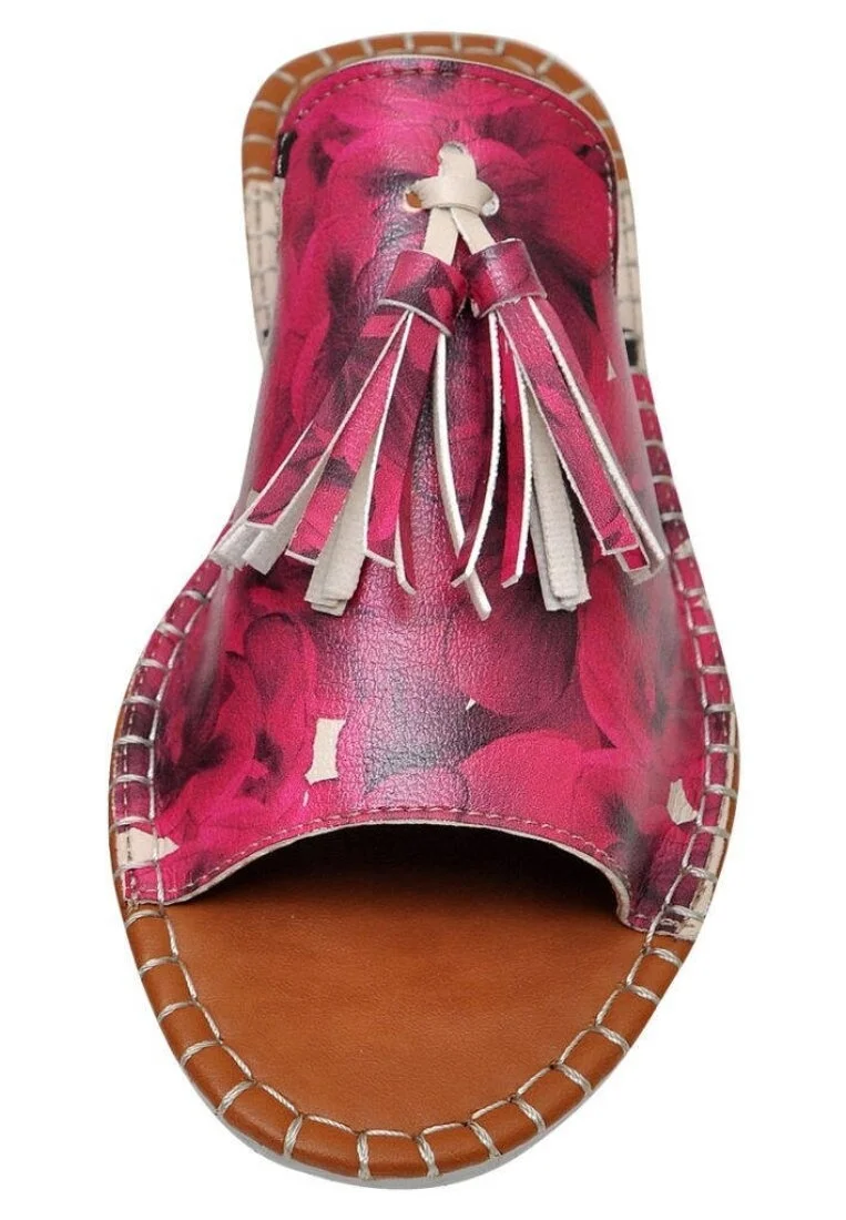 Kadın Vegan Deri Pembe Terlik - Flowers On My Shoes Tasarım
