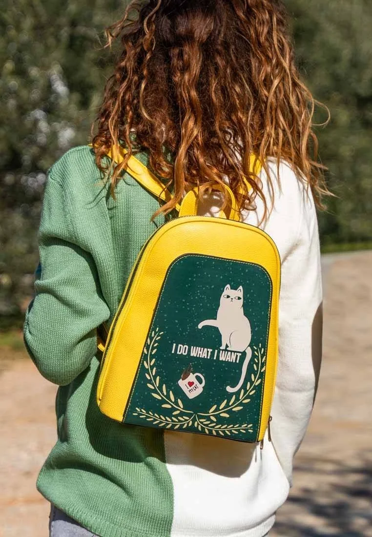 Kadın Vegan Deri Sarı Günlük Sırt Çantası - I Do What I Want Tasarım