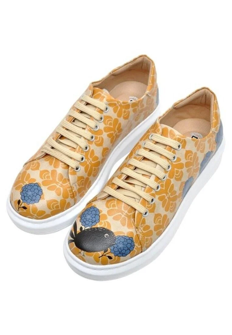 Kadın Vegan Deri Sarı Sneakers - Blue Tasarım