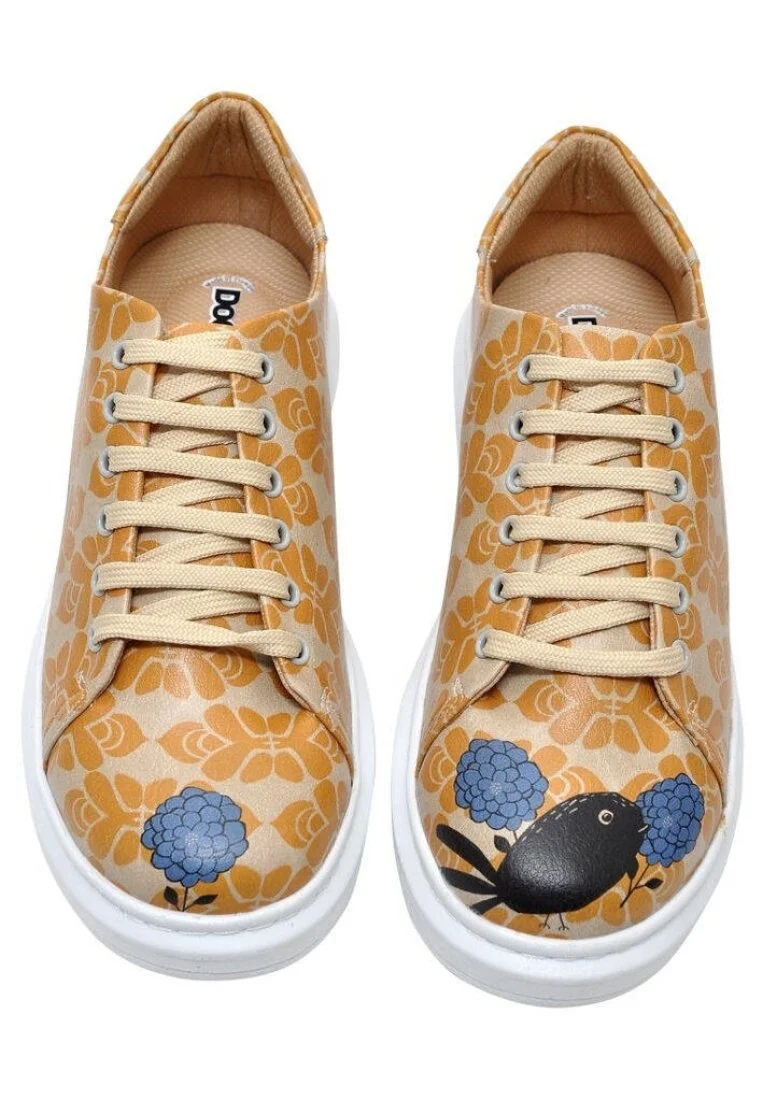 Kadın Vegan Deri Sarı Sneakers - Blue Tasarım