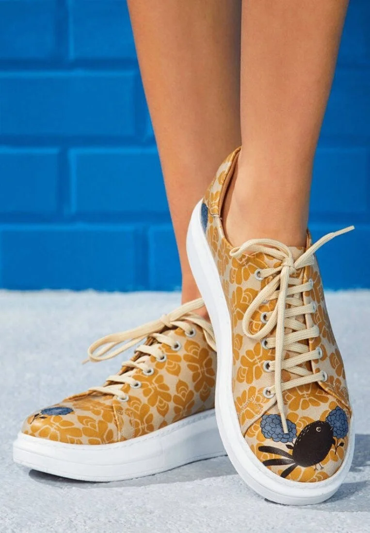 Kadın Vegan Deri Sarı Sneakers - Blue Tasarım